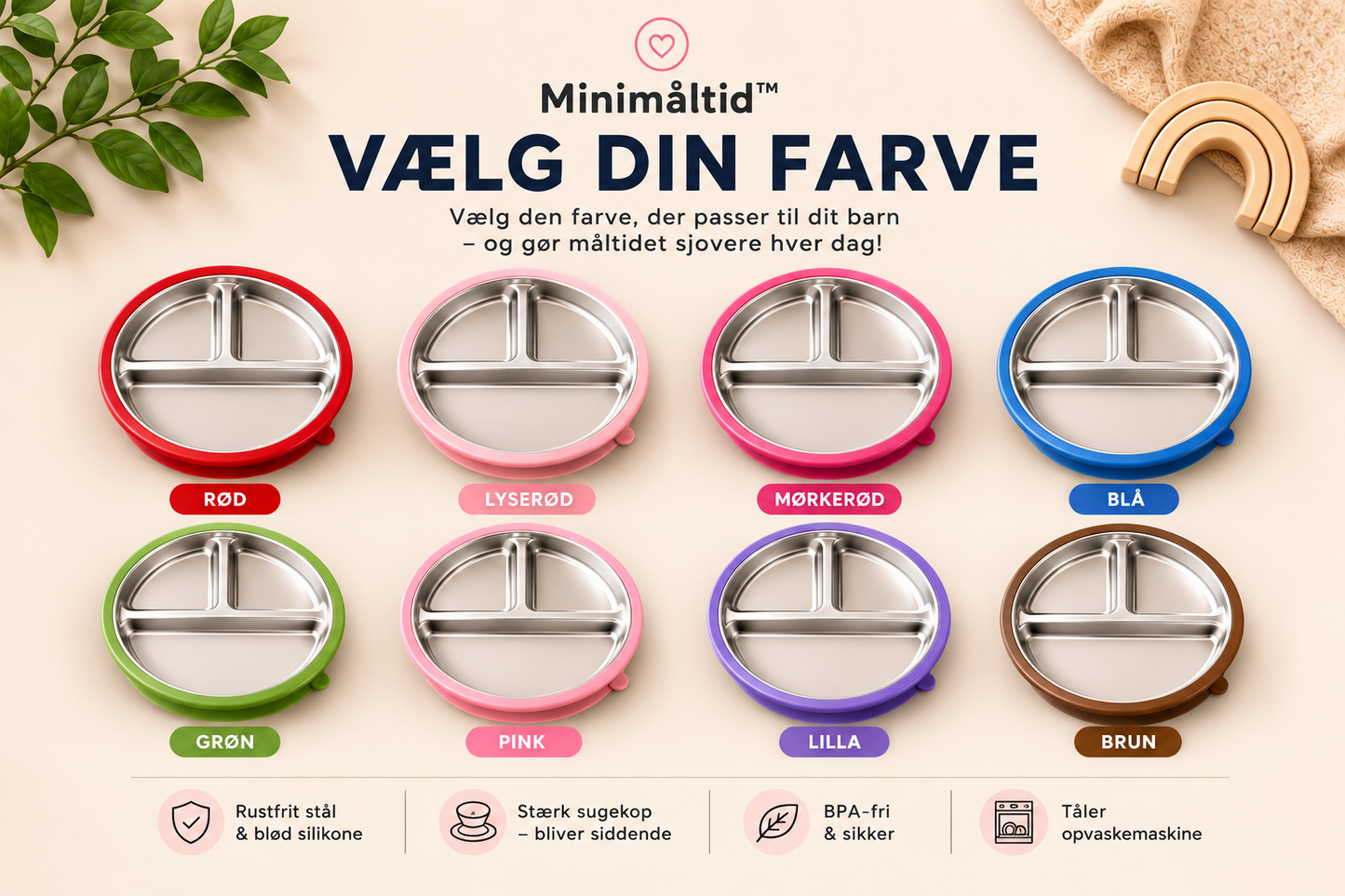 Minimåltid™ – Ståltallerken med Sugekop til Børn